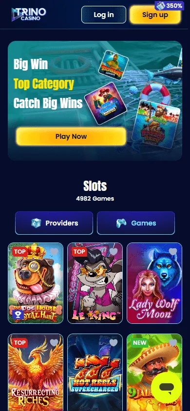 Trino Casino mobile browser games area